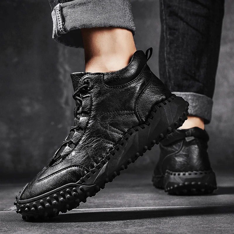 Men's Vintage Handmade Leather High-Top Lace-Up Retro Shoes