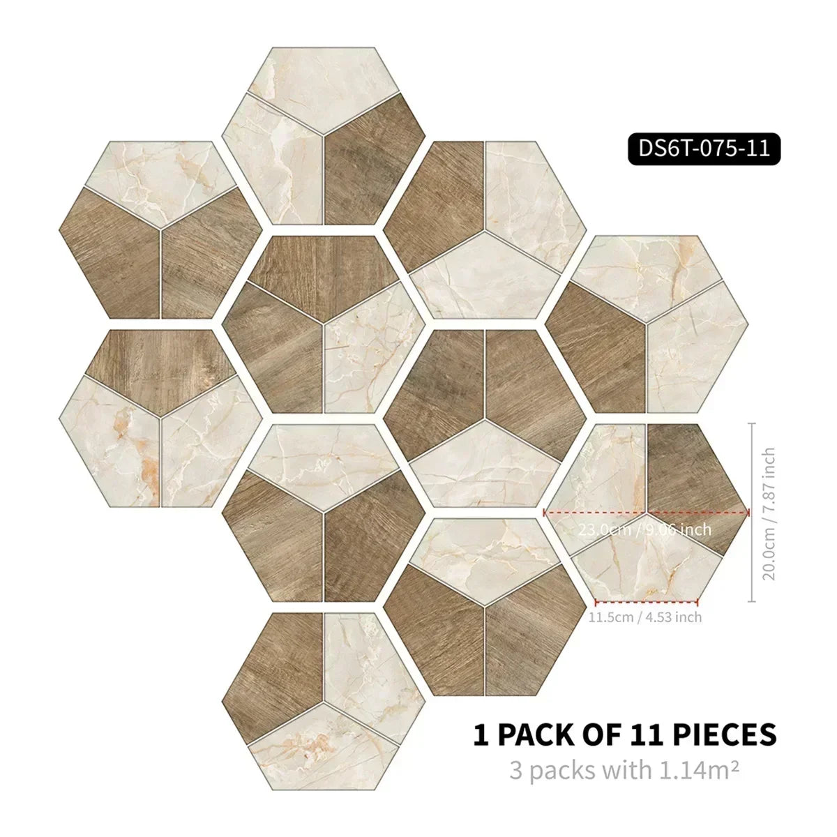 22PCS Self-adhesive Moroccan Style Hexagonal Diagonal Floor Stickers Non-slip Waterproof Decals for Kitchen Bathroom Decoration