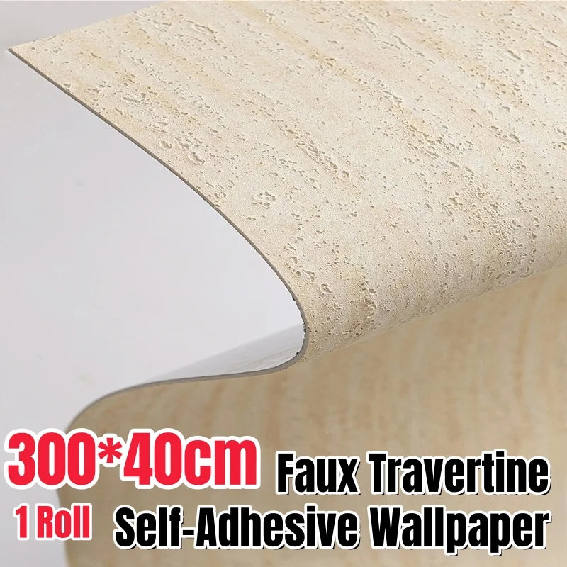 Peel and Stick Fake Travertine Self-Adhesive Wallpaper Imitation Natural Stone Wall Decor Wall Stickers for Living Room Bedroom