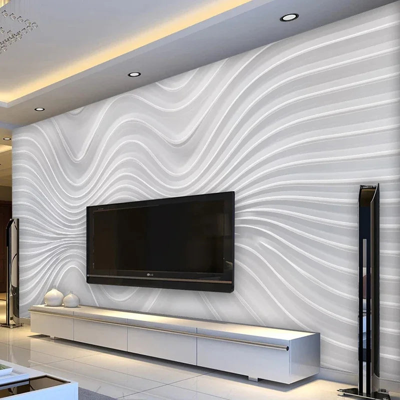 Custom 3D Stereoscopic Embossed Curve Stripe Mural Wallpapers For Living Room TV Background Wall Covering Photo Papel De Parede - Daisan Mart