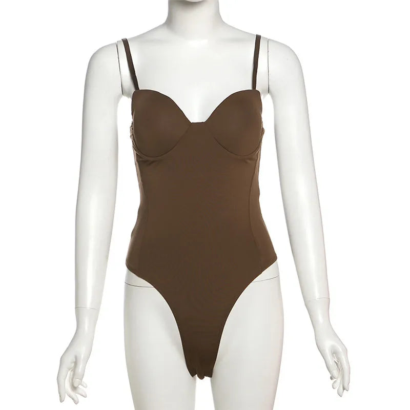 SylCue Sexy Fashion Bodysuits Women Wrapped Chest Backless Sleeveless Shaped Waist Skinny Stretch Street Wild Style Solid Tops