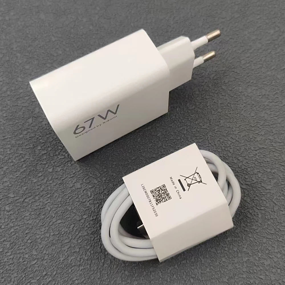 Xiaomi 67W EU Charger Turbo Fast Wall Charging Adapter for Mi 14 13 12 11 Pro PocoX7 Redmi Note 15 14 13 K60 Pro 6A Type C Cable