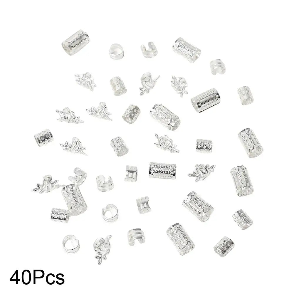 Bộ 40 Nhẫn Tóc Vàng/Bạc Trang Trí Tóc Tết Cá Tính