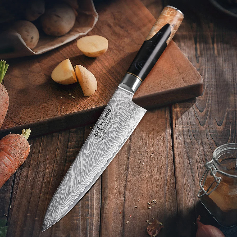 TURWHO 8 Inch Chef Knife Gyuto Knife Japanese Style VG10 Core Damascus Kitchen Knives Stainless Steel Butcher Knife Resin Handle - Daisan Mart