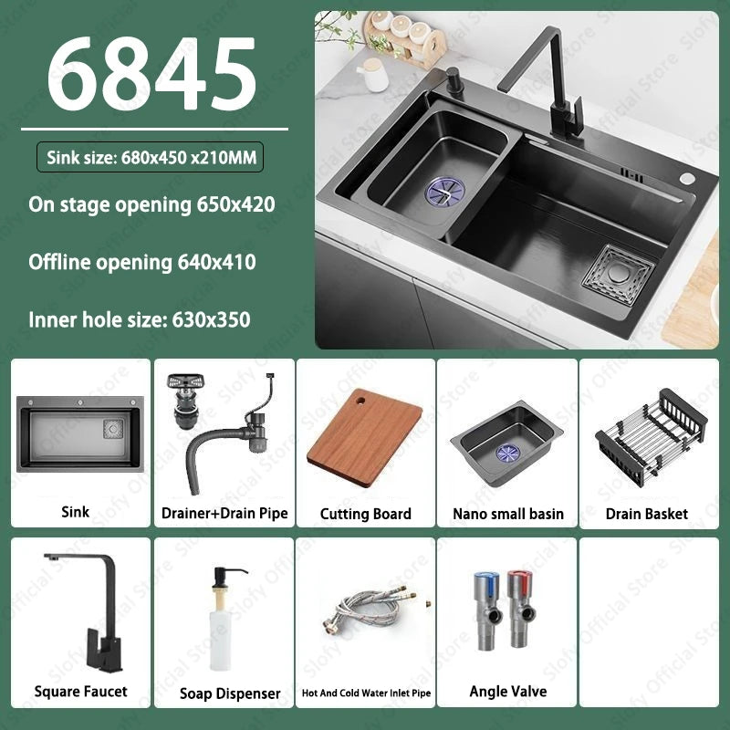 Multifunctional Kitchen Sink Large Capacity Single Bowl Stainless Steel Sink Vegetable Workstation With Faucet Drain Accessories - Daisan Mart