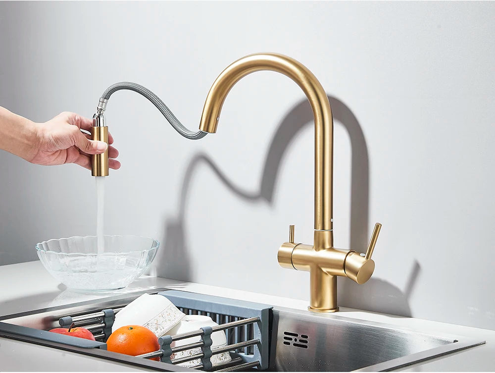 High-end Gold-Plated Kitchen Faucet with 2 Swivel Heads