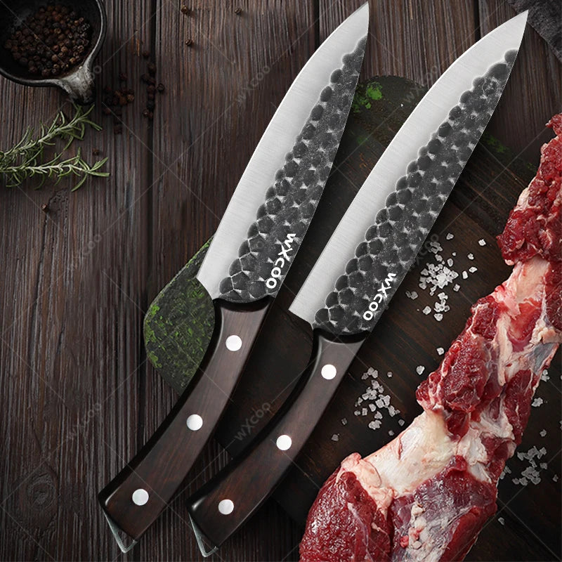 Multi-purpose Acacia Wood Cutting Board &amp; Stainless Steel Knives and Cutlery Set for Kitchen