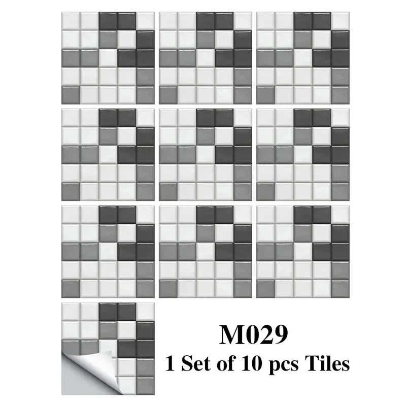10pcs/set Marble Mosaic Tiles Wall Sticker Transfers Flat Covers for Kitchen Bathroom Stitching Stickers Self-adhesive Removable