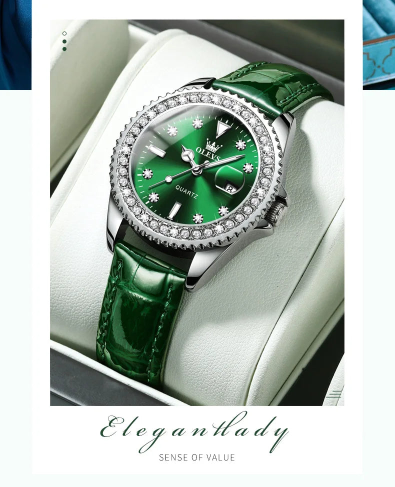 OLEVS 9945 luxury women's watch, studded with stones, date calendar
