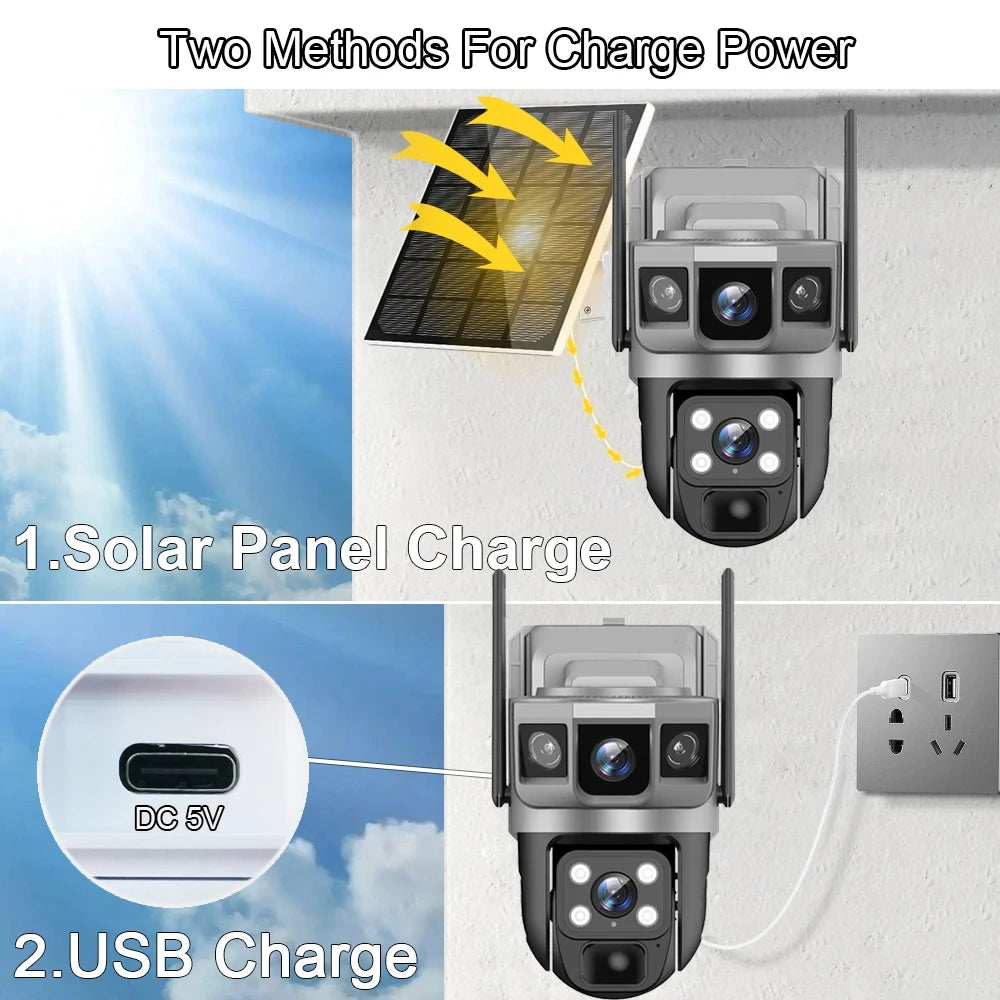Solar PTZ Camera 12MP WiFi 10X Zoom - 3 Screens