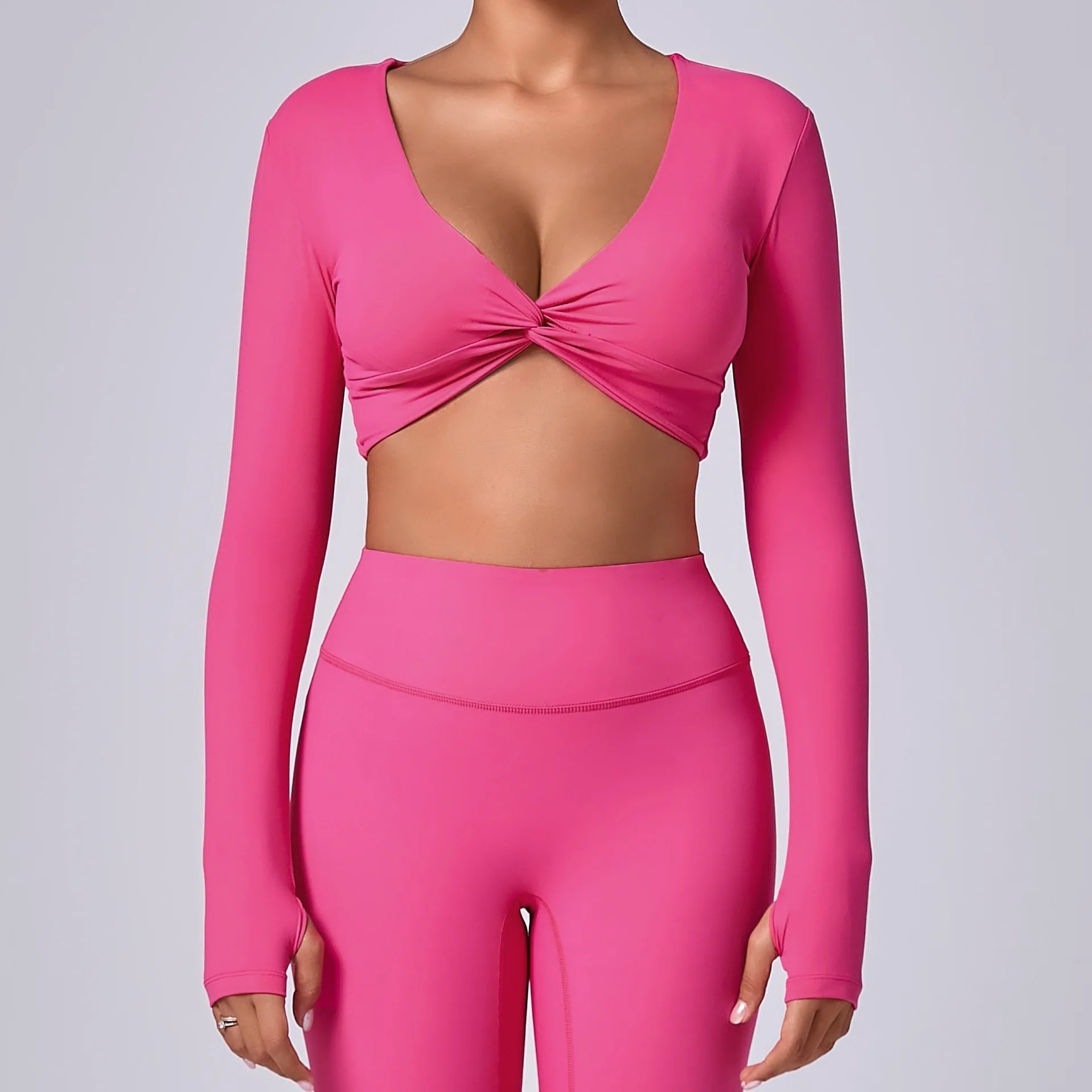 Crop Top Tập Nữ Dài Tay Lỗ Ngón Thể Thao Năng Động - Daisan Mart