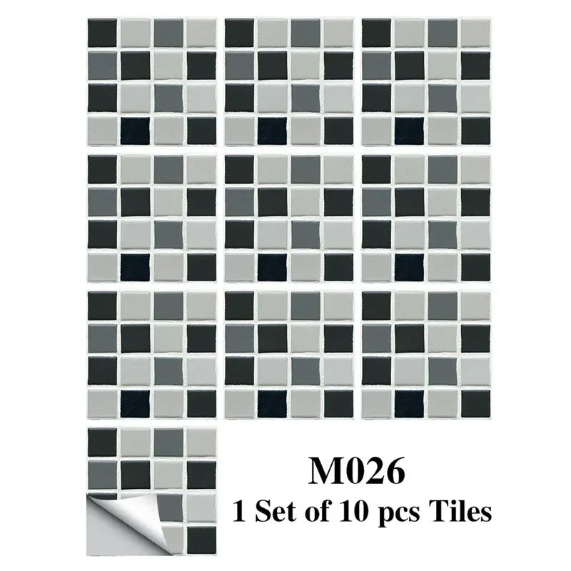 10pcs/set Marble Mosaic Tiles Wall Sticker Transfers Flat Covers for Kitchen Bathroom Stitching Stickers Self-adhesive Removable