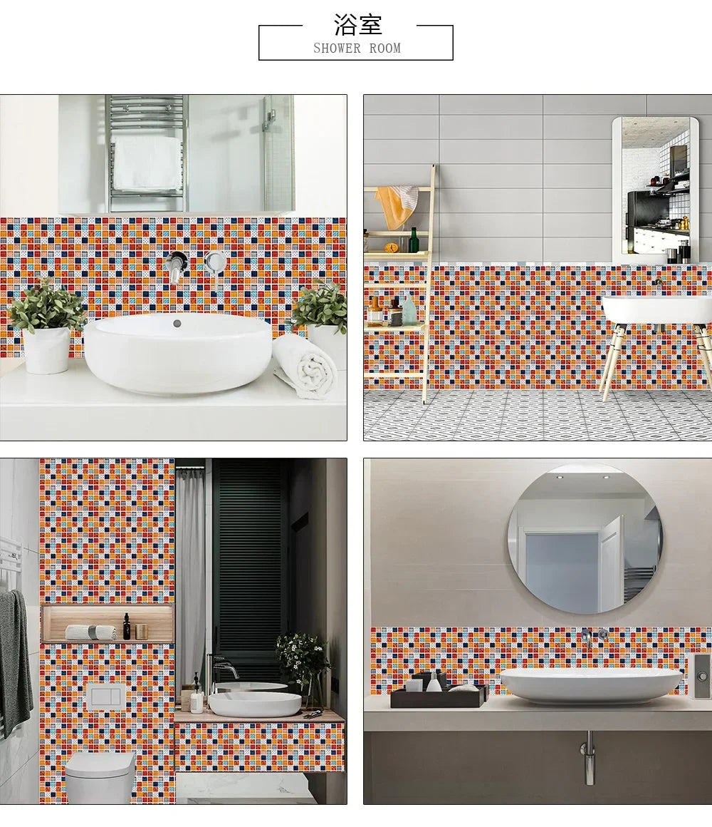 Colorful Marble Mosaic Wall Panels, 10PCS 10/15/20/30cm PVC Tiles, Peel &amp; Stick Oil-Proof Kitchen Wardrobe Art, Modern Home