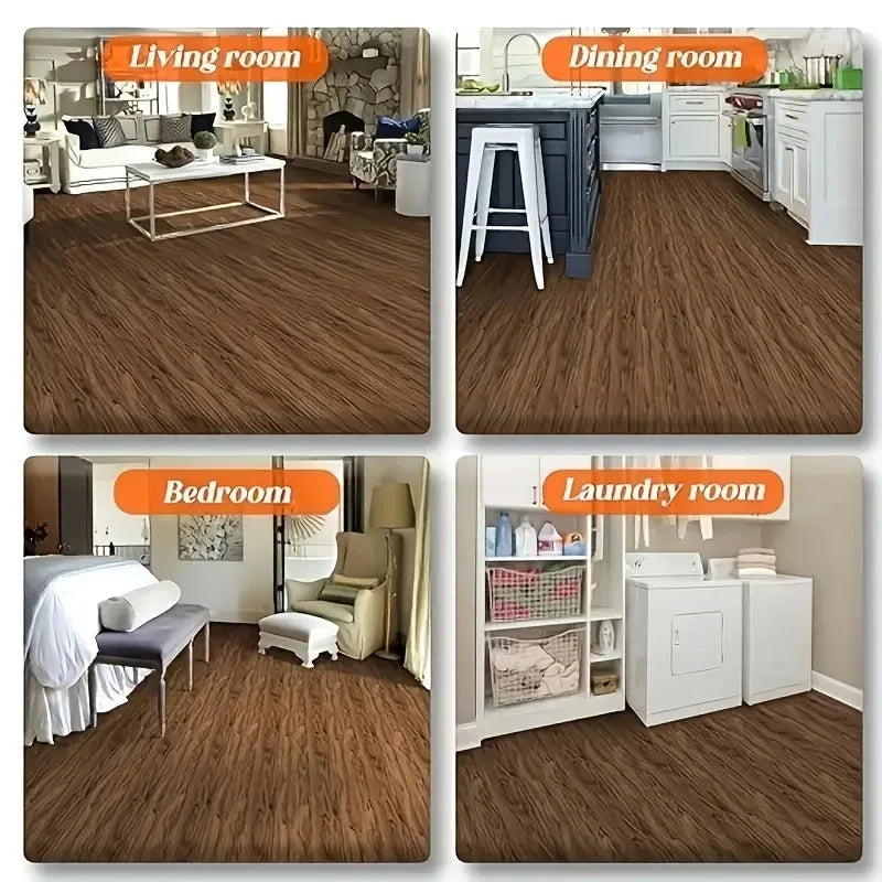 Imitation Wood Grain Self-adhesive Floor Sticker Waterproof for Kitchen Bedroom Living Room Peel and Stick Flooring Home Decor