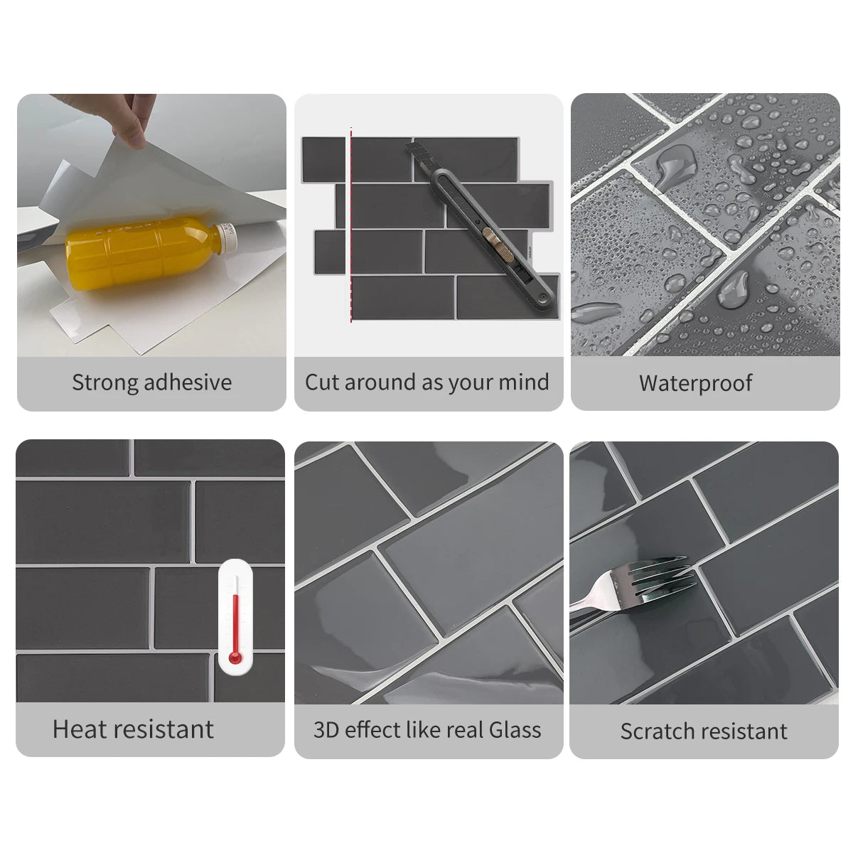 10-Sheets Subway Tile Kitchen Backsplash Wall Sticker Wallpaper Tile Home Decor Wall Stickers Peel and Stick Wall Tile