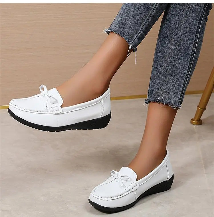 Women's Genuine Leather Loafers - Fashionable, comfortable wedge sole