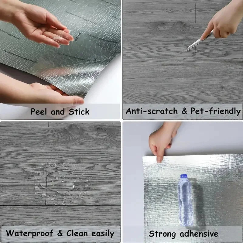 Thickened Wood Grain PVC Self-Adhesive Stickers Waterproof Floor Wall Decals for Indoor Home Decor Easy Peel  Stick