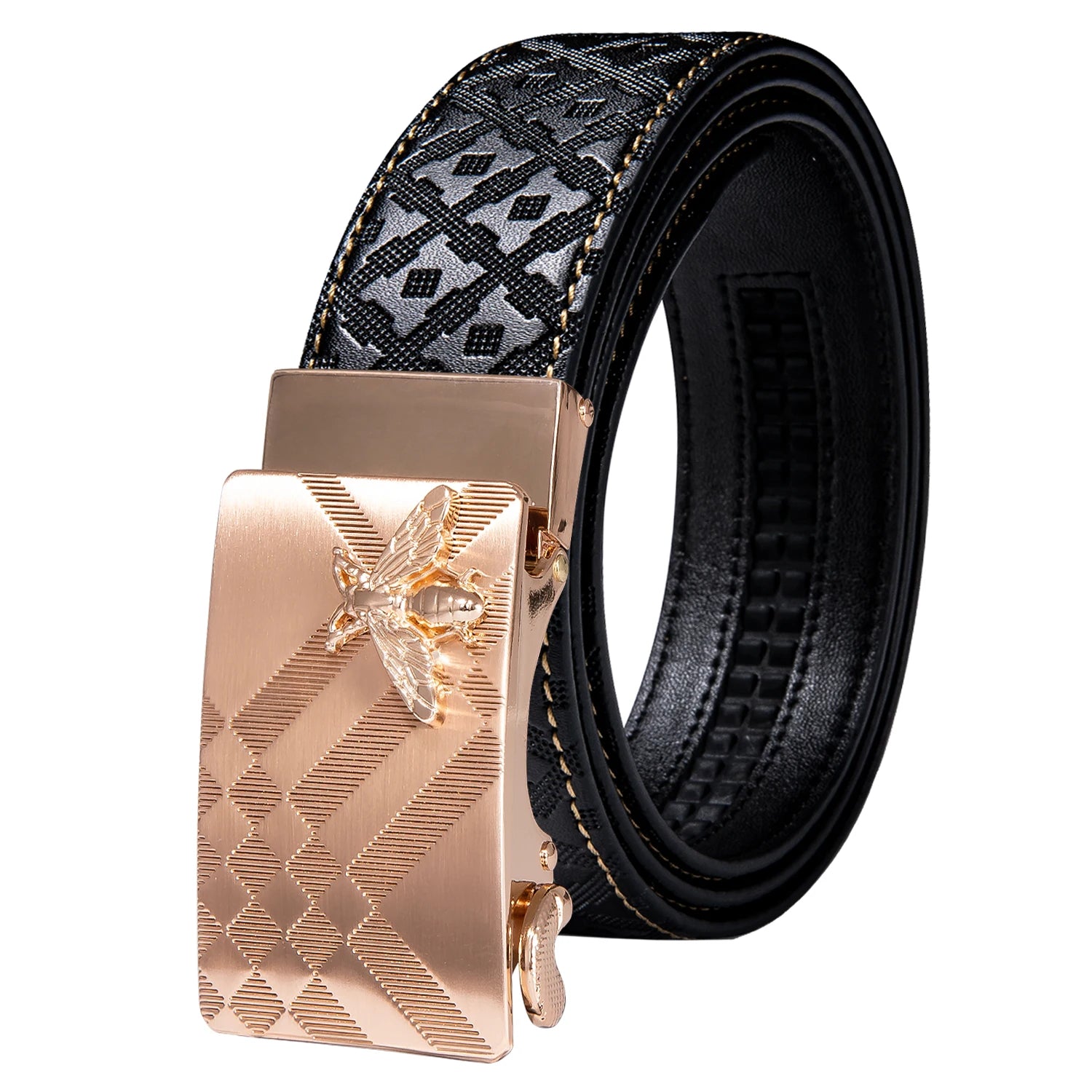High quality black cowhide men's belt with automatic buckle 130cm