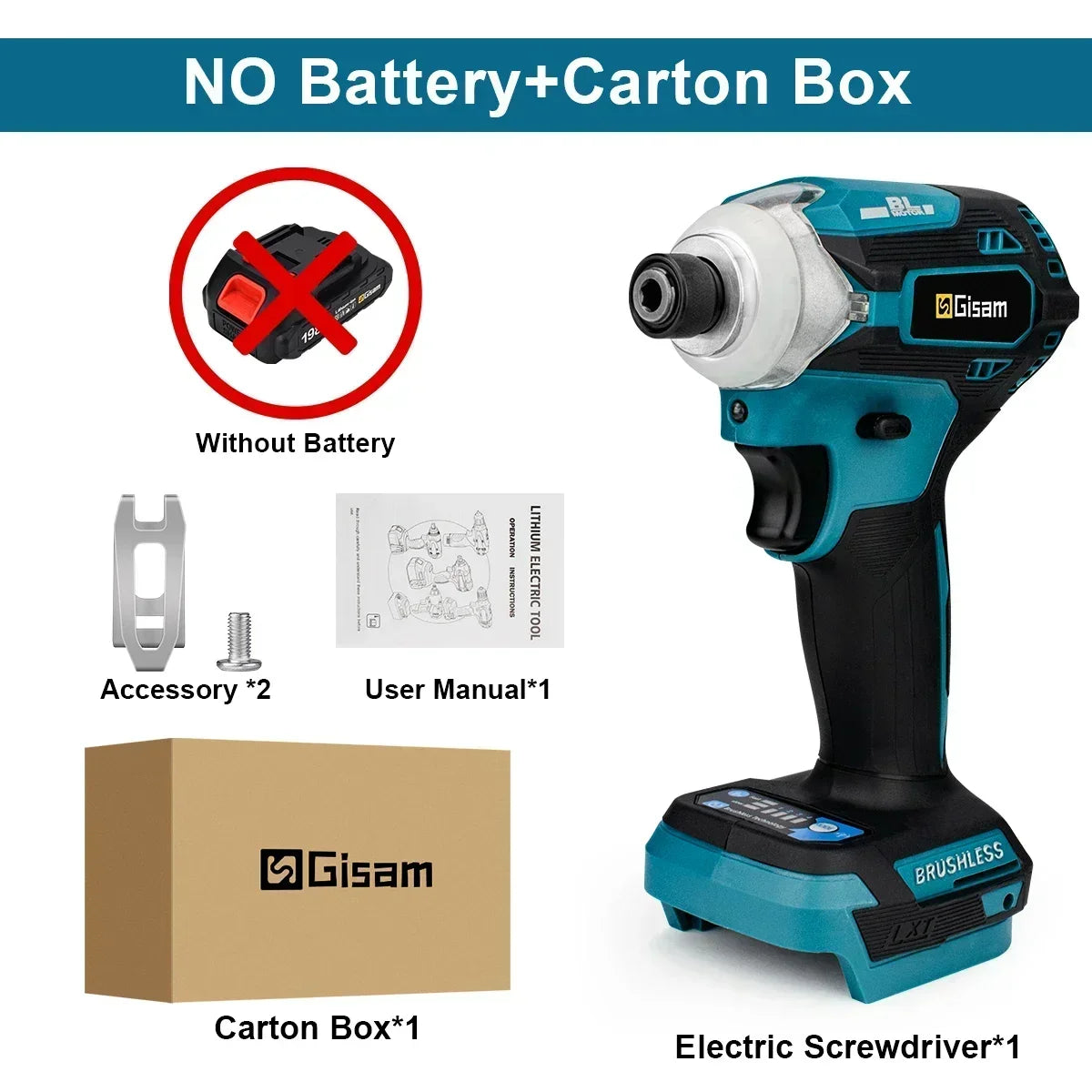 Gisam 588N.m Brushless Electric Screwdriver Cordless Impact Electric Wrench Drill Screw Driver Power Tool for Makita 18V Battery