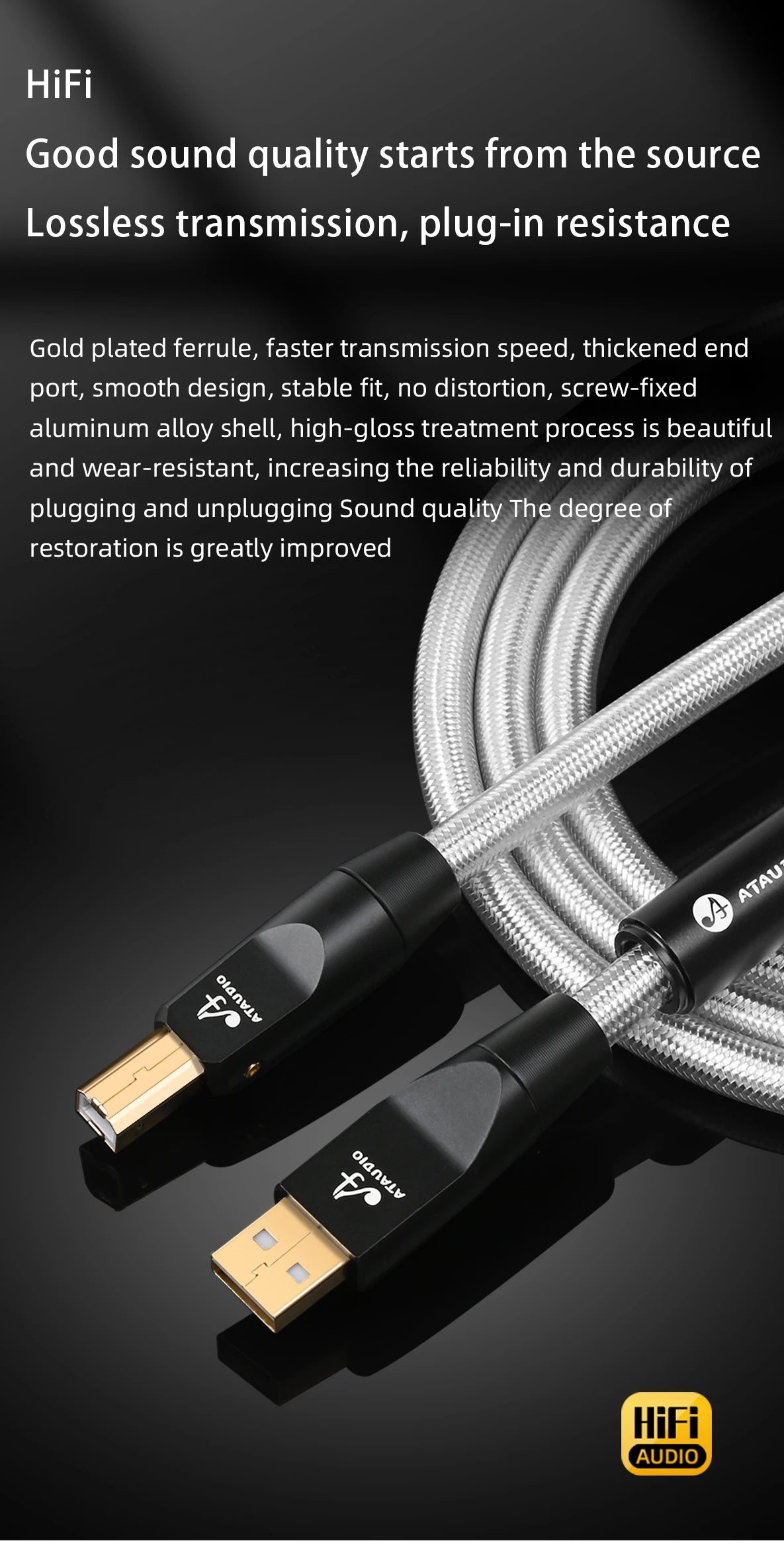Hifi Upgrade USB Audio Cable Type A to Type B, A-C,C-B, C-C USB Cable OCC Shielded Audio Cable for DAC