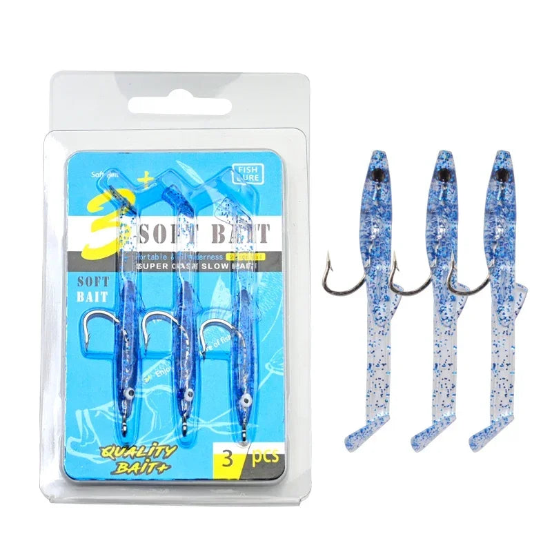 Afishlure Pesca Eel Soft Fishing Lure Glow Soft Bait with Hook Sea Fishing Tackle Raglou Fishing Lure 3pcs 55mm