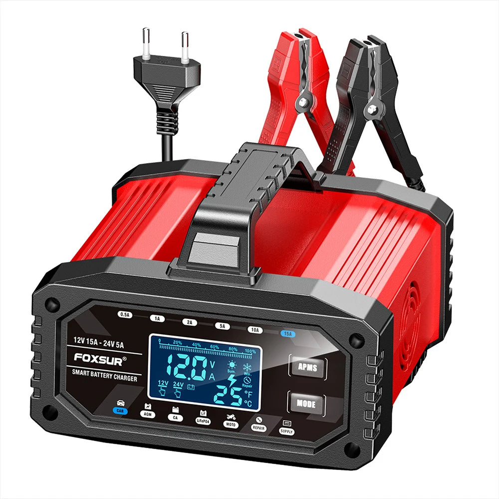 Car Battery Charger Protect Quick Charger Multiple Protections Intelligent Full Automatic 12V/24V LCD Display