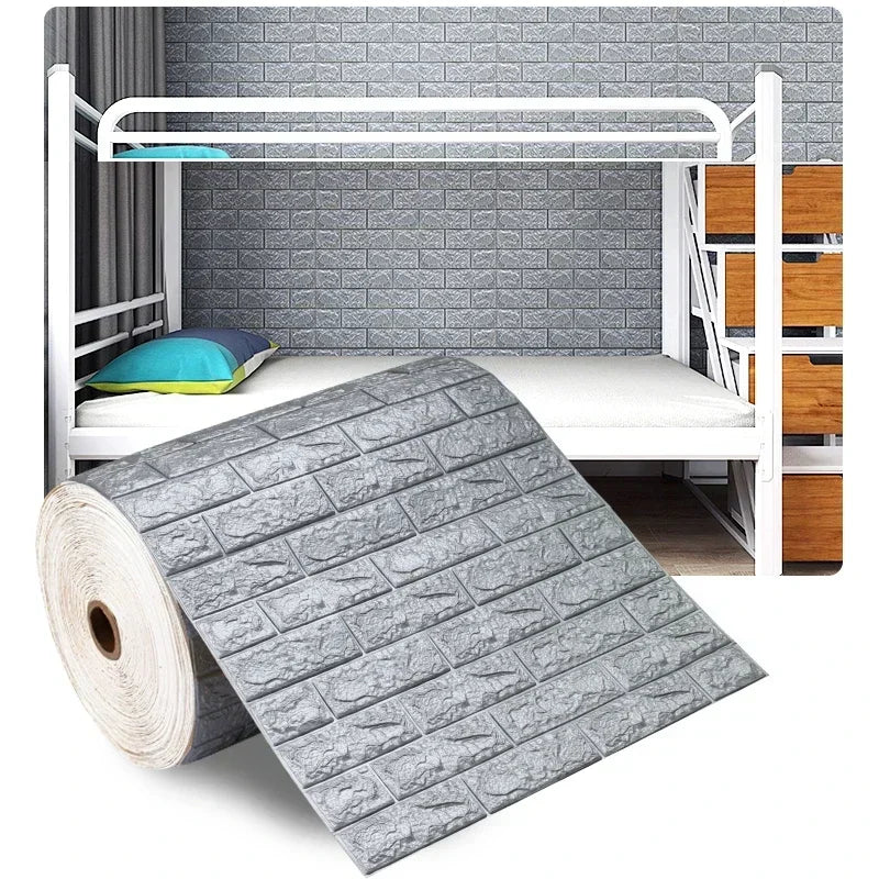 1m 3D Faux Brick Wall Stickers Diy Decorative Self-Adhesive Waterproof Wallpaper Children'S Room Bedroom Kitchen Home Decoration