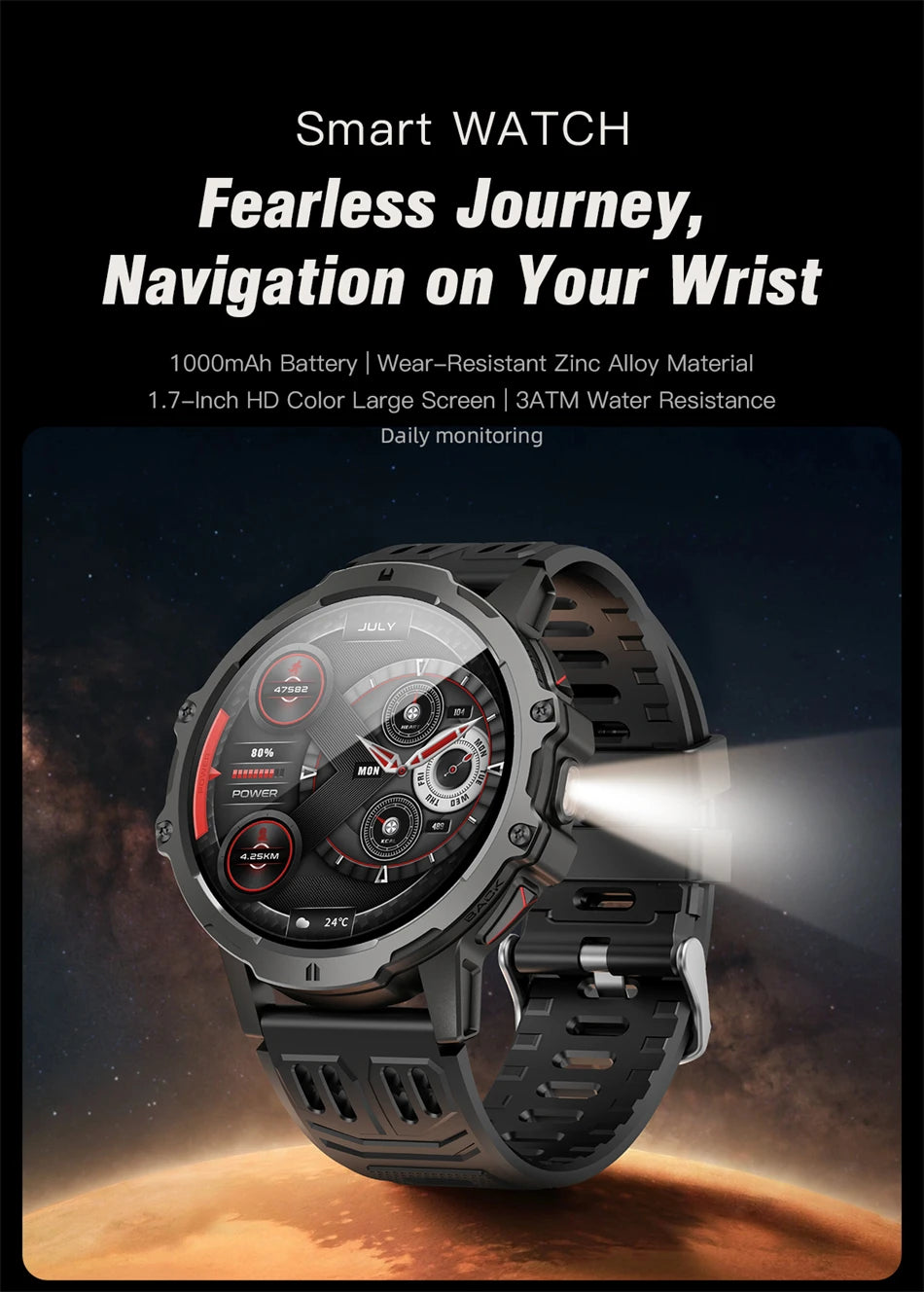 Đồng Hồ Thông Minh AMOLED GPS Sức Khỏe IP68 1.7