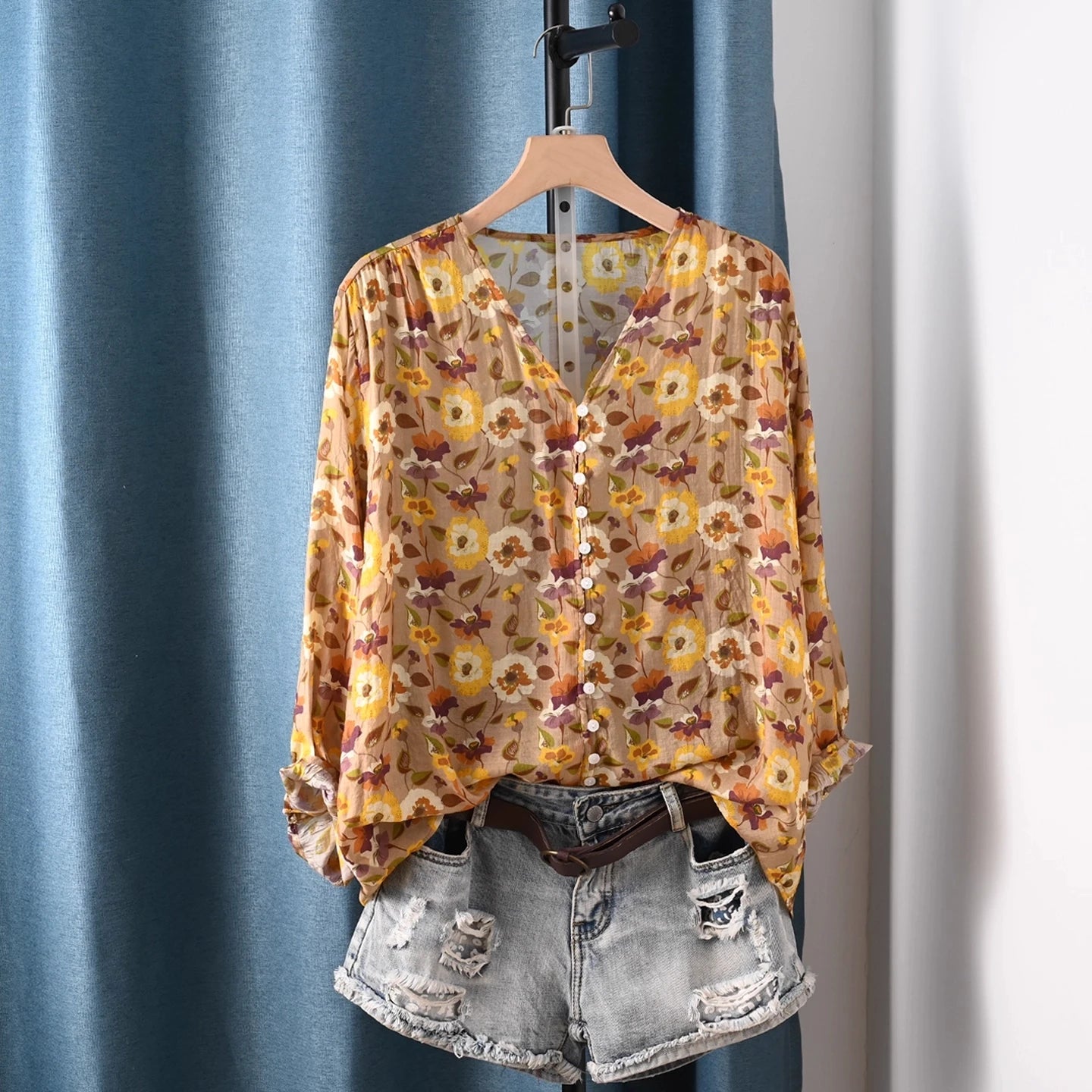 Áo Nữ Vintage V Cổ Hoa Hồng Pháp 2025