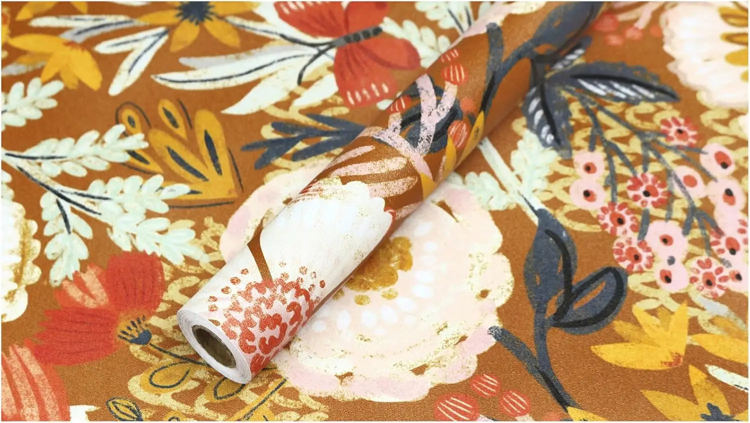 Giấy dán tường Boho hoa cam/hồng dán phòng ngủ 50cm