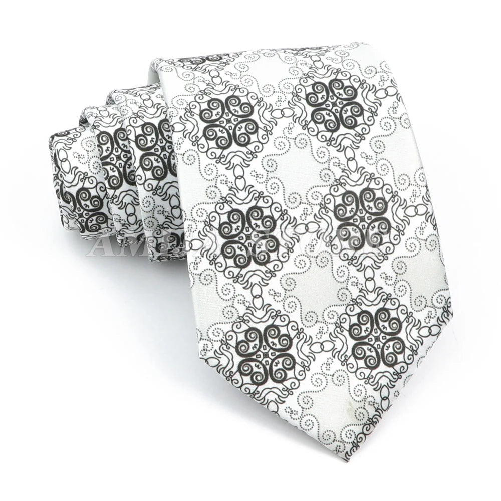 男士復古塗鴉圖案仿絲領帶 8厘米