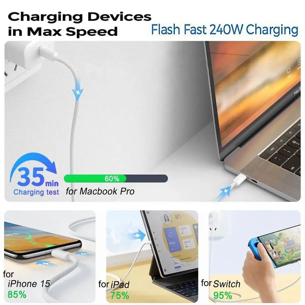 240W USB-C Fast Charging Cable For iPhone 15/MacBook 2M