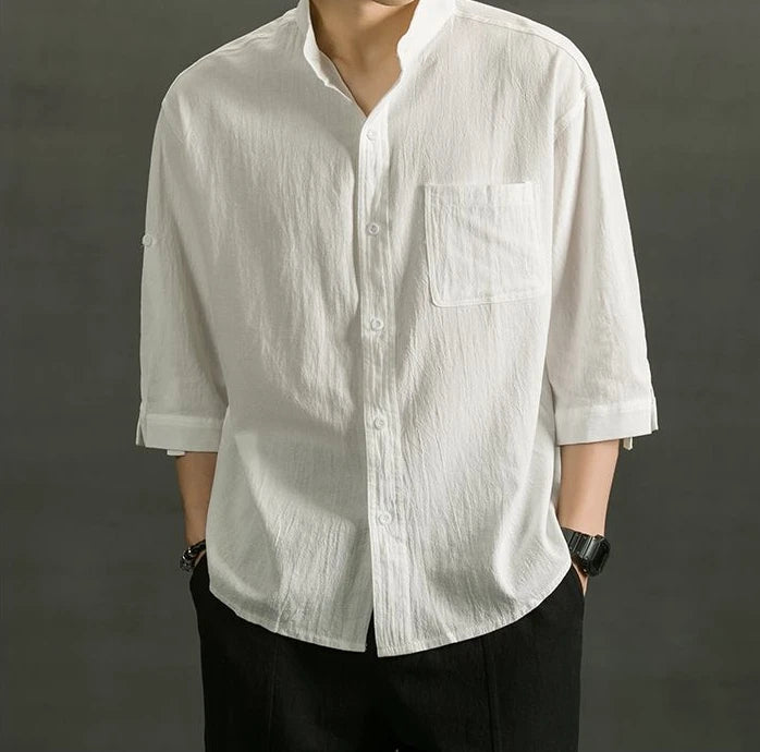 Áo Sơ Mi Trắng Nam Linen Cotton Ngắn Tay Thời Trang - Daisan Mart