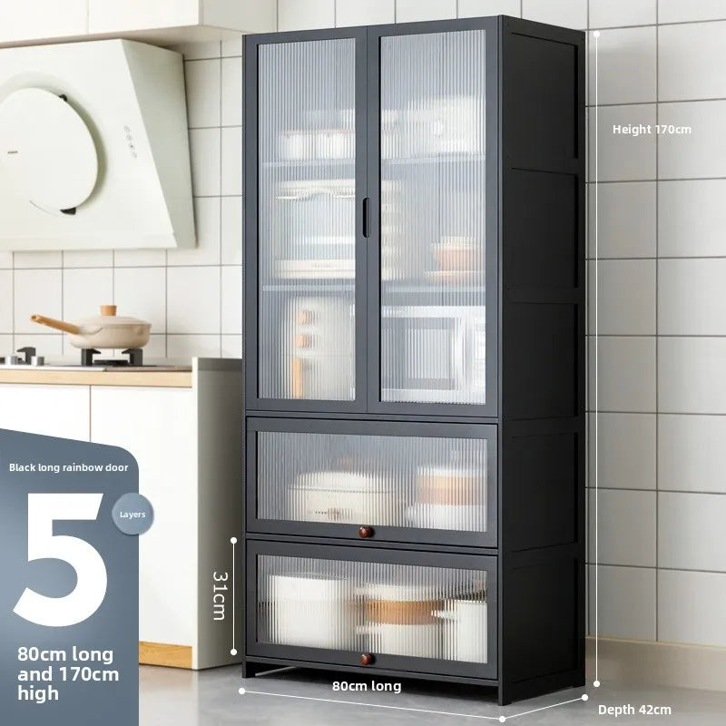 Multi-function kitchen cabinet: Dish rack, microwave, convenient storage