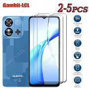 Điện thoại màu xanh và hai miếng dán bảo vệ màn hình, kèm thông tin về độ cứng và tính năng.