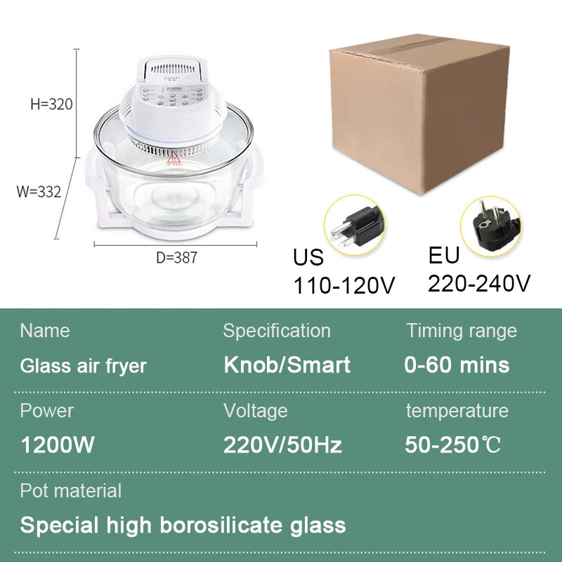 Household Oil-free Air fryer 12L smart visual glass lightwave oven multi-function electric fryer oven air oven