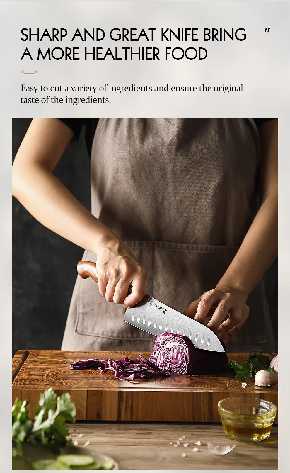 HEZHEN Kitchen Knife 8.1 Steel Blade High Quality Red Wood Handle