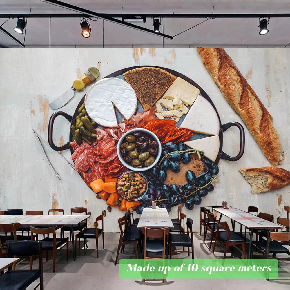 Custom Size Mural Wallpaper 3D Grilled Steak Pizza Shop Donuts Wall Painting Restaurant Cafe Modern Kitchen Spices Wall Papers