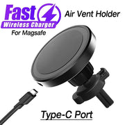 Magnetic Phone Wireless Charger Air Vent Holder For Magsafe iPhone 16 15 14 13 12 Pro Max Cellphone Fast Charging Bracket Stand