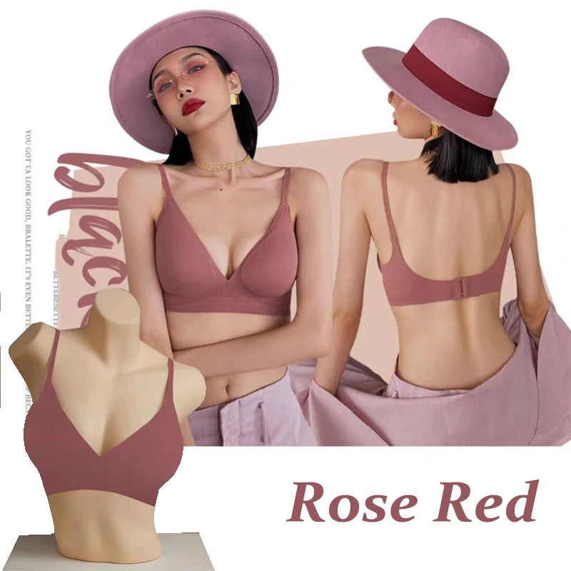 Sexy women's bra without underwire, deep V neck, personality straps