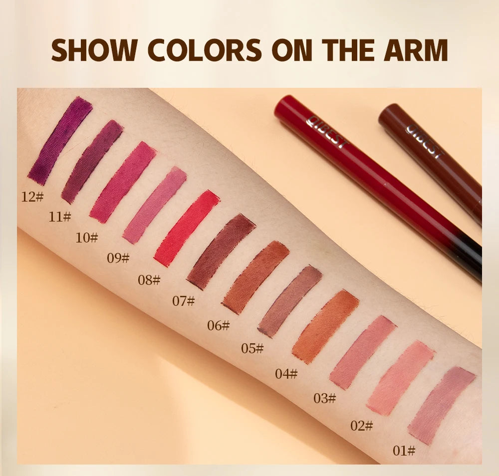 Bút Son Lì QIBEST 12 Màu Dưỡng Ẩm Lâu Trôi