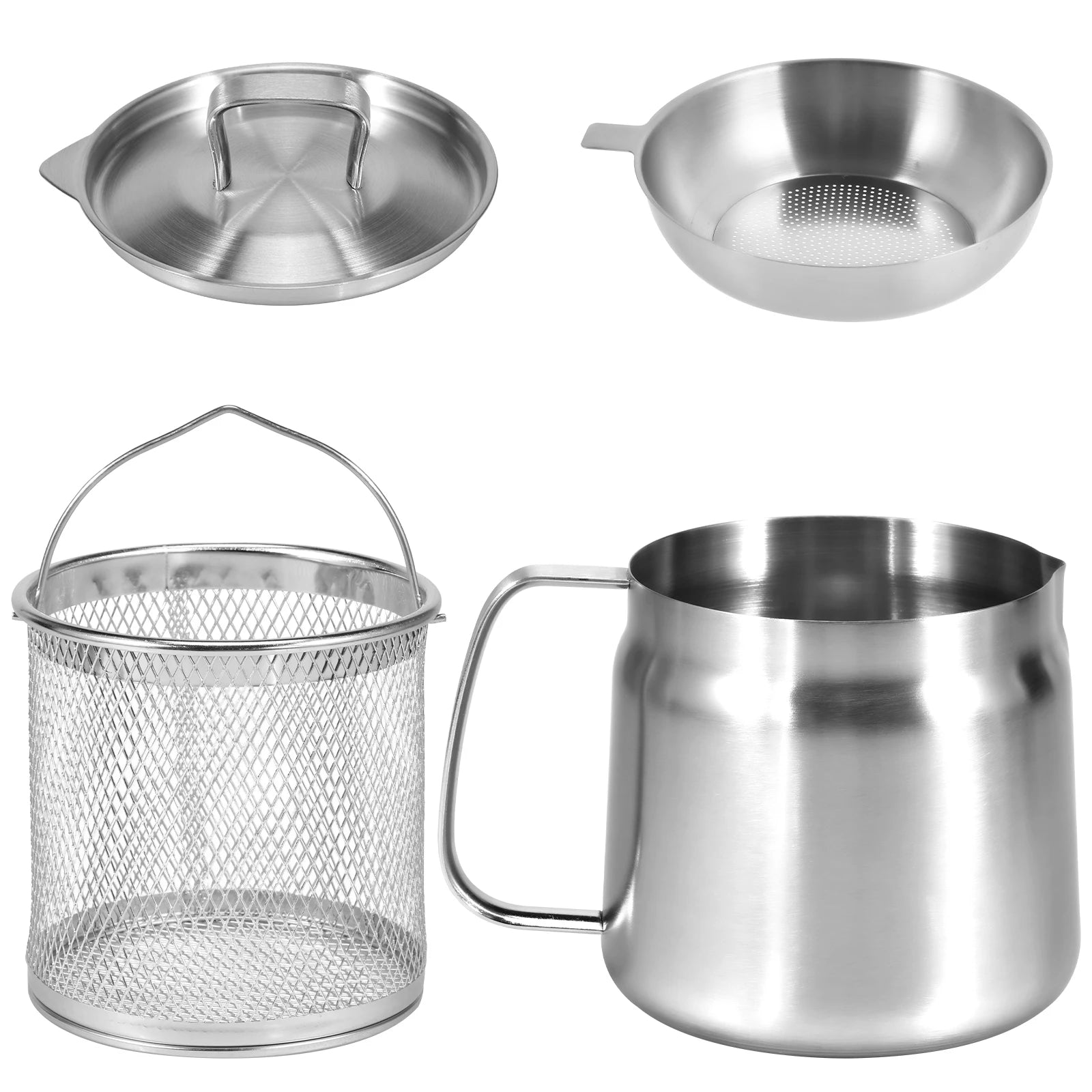 Oil Filter Pot 1.5L/2L Deep Fryer Pot with Basket Stainless Steel Deep Fryer Pasta Strainer Basket Chicken Fried Food Strainer