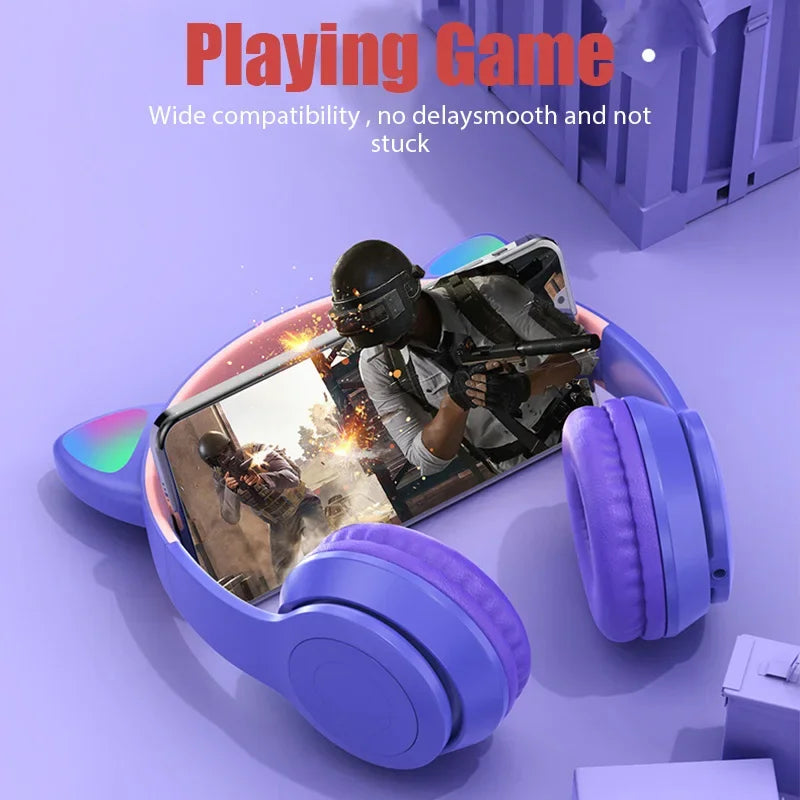 Wireless Bluetooth Cat Headphones Strong Bass For Kids &amp; Adults