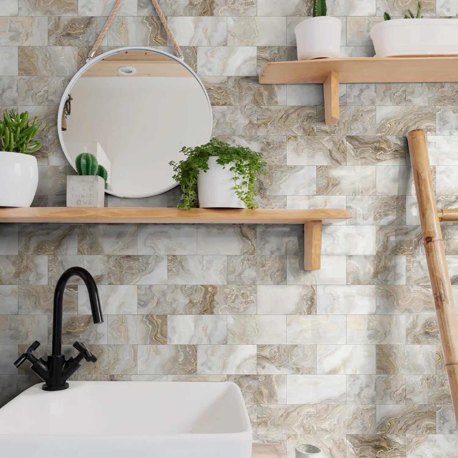 Set of 16 Waterproof Stone Pattern Foam Wall Stickers for Kitchen