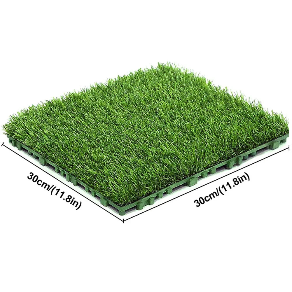 10 Pcs 12 Inchx12 Inch Realistic Grass Turf Tile Interlocking Square Artificial Grass Mat Grass Flooring Tiles for Garden Decor