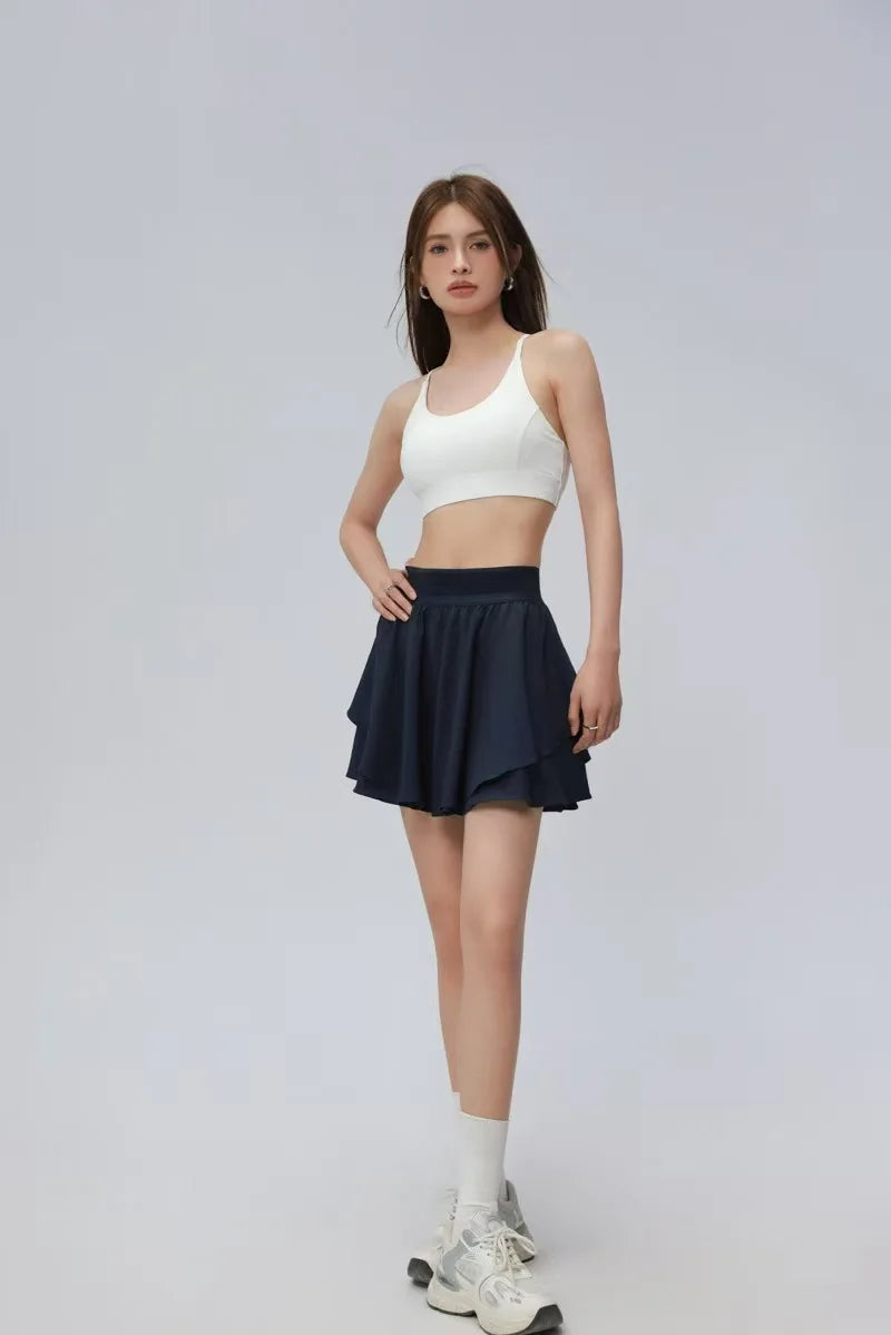 Women's Cross-Waist Yoga Skirt for Gym with Inner Pants &amp; Pockets