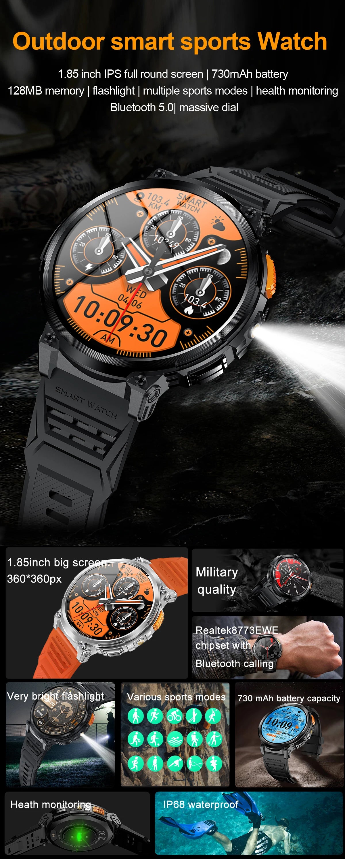 Smart Watch 2025 - Large Battery, IP68 Waterproof