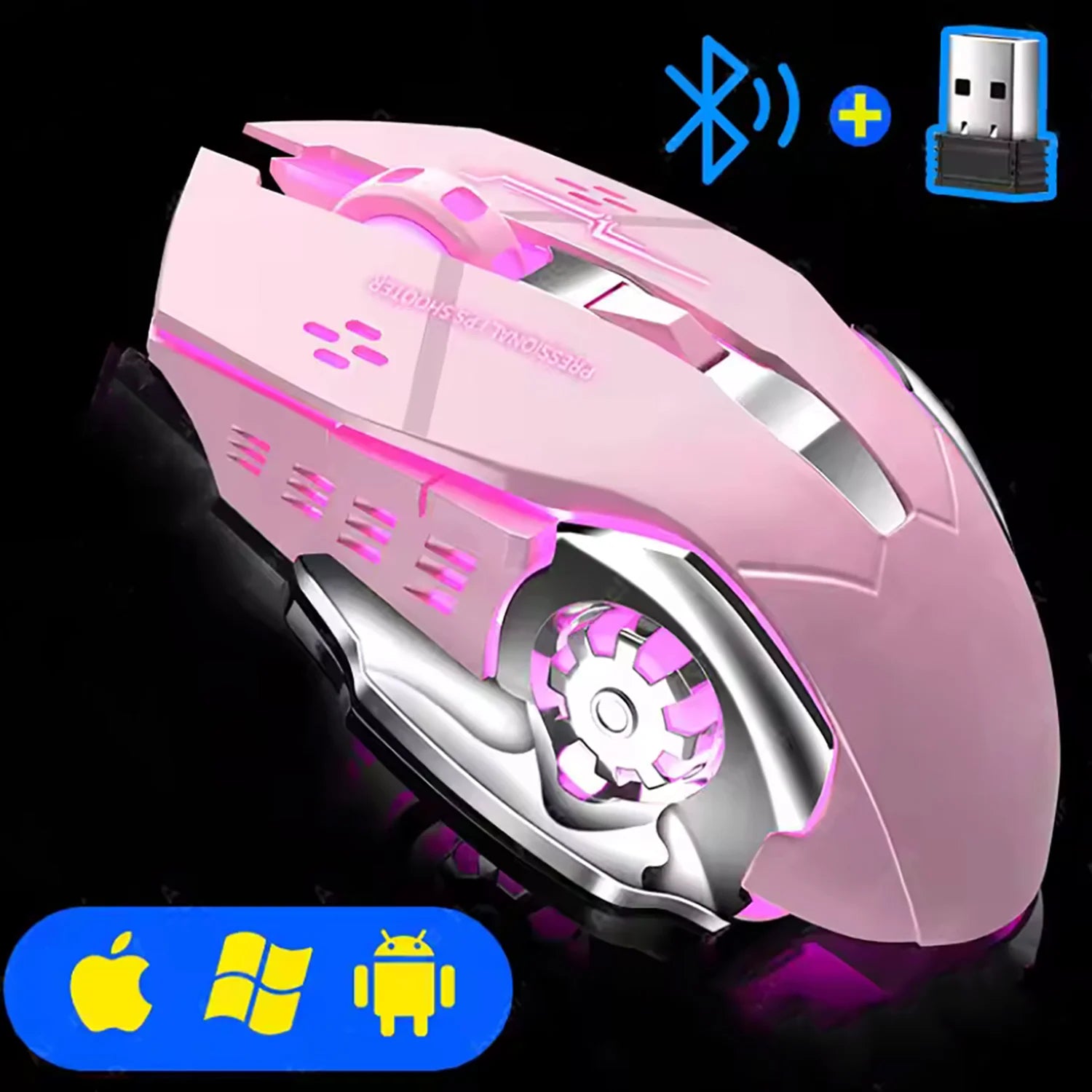 Wireless Gaming Mouse Rechargeable, Bluetooth, Silent LED