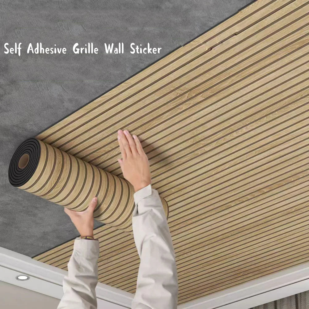 60cm X 3m Pvc Thickened Wall Sticker Self Adhesive Waterproof Moisture Proof Decorative Ceiling Grille Board Background Wall