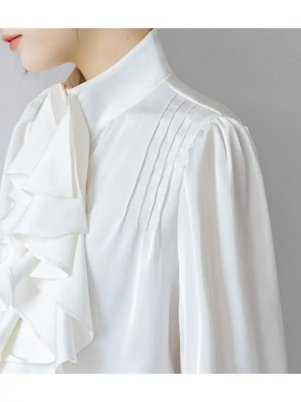 Office Lady Shirts for Women White Elegant Clothing All-match Fashion Korean Style High Street Chic Long Sleeve Spring Autumn - Daisan Mart